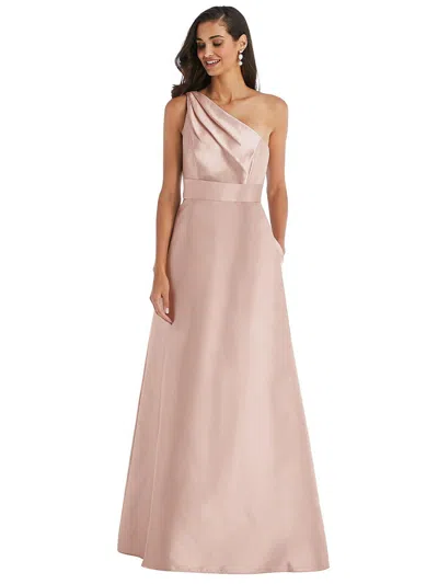 Alfred Sung Draped One-shoulder Satin Maxi Dress With Pockets In Multi