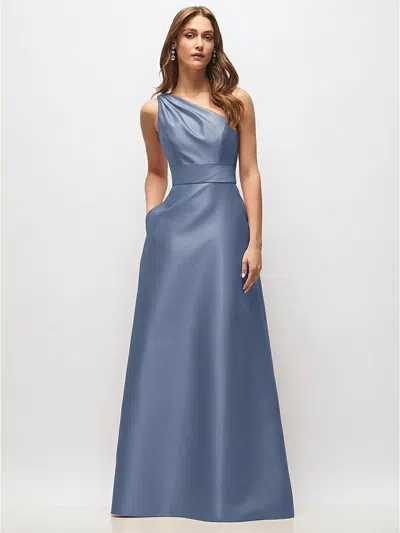 Alfred Sung Draped One-shoulder Satin Maxi Dress With Pockets