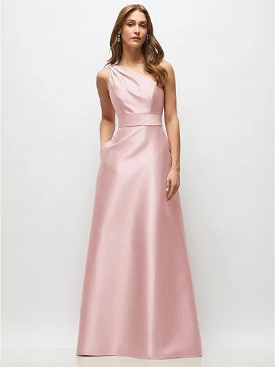 Alfred Sung Draped One-shoulder Satin Maxi Dress With Pockets