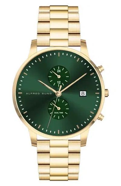Alfred Sung Dual Time Bracelet Watch, 42mm In Green