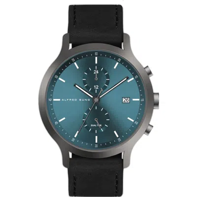 Alfred Sung Dual Time Leather Strap Watch, 42.5mm In Blue