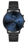 Alfred Sung Dual Time Quartz Bracelet Watch, 42mm In Black Bracelet Blue Dial