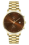Alfred Sung Dual Time Quartz Bracelet Watch, 42mm In Gold Bracelet Brown Dial