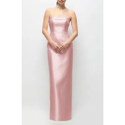 Alfred Sung Eliza Bow Back Strapless Satin Column Gown In Pink