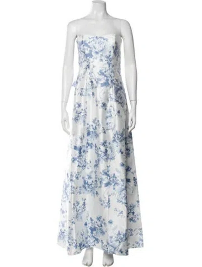 Pre-owned Alfred Sung Floral Print Long Dress In Blue