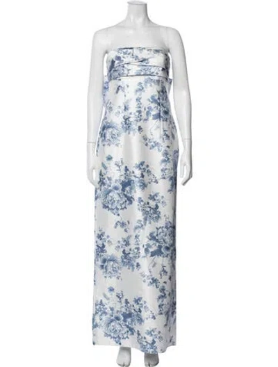 Pre-owned Alfred Sung Floral Print Long Dress In Blue