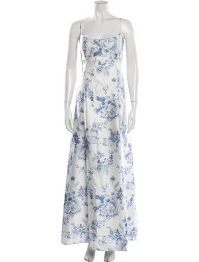 Pre-owned Alfred Sung Floral Print Long Dress In Blue/white