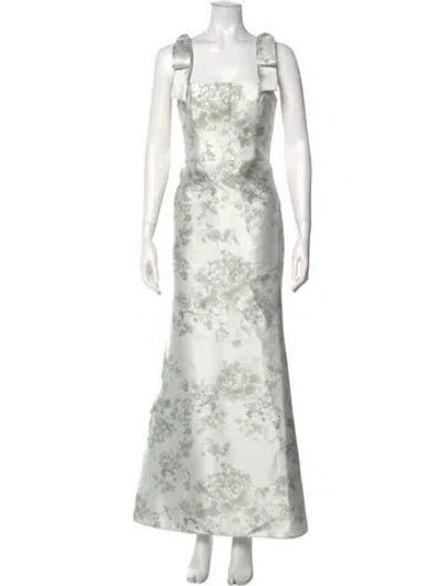 Pre-owned Alfred Sung Floral Print Long Dress In Green