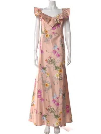 Pre-owned Alfred Sung Floral Print Long Dress In Pink