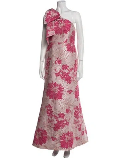 Pre-owned Alfred Sung Floral Print Long Dress In Pink