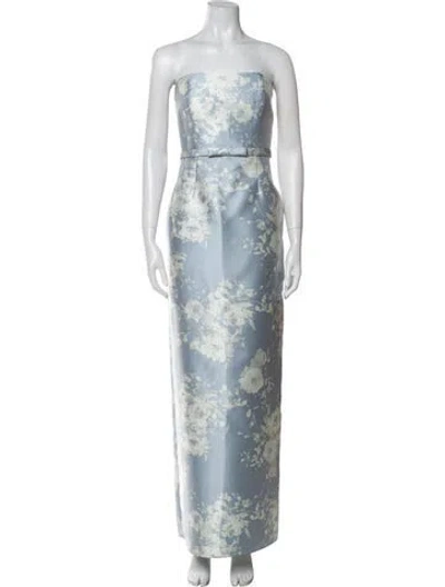 Pre-owned Alfred Sung Floral Print Long Dress W/ Tags In Blue