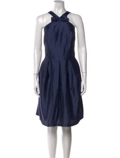 Pre-owned Alfred Sung Halterneck Knee-length Dress In Blue
