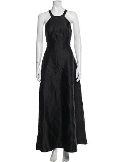 Pre-owned Alfred Sung Halterneck Long Dress In Black