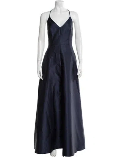 Pre-owned Alfred Sung Halterneck Long Dress In Blue