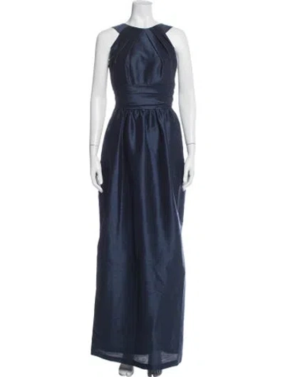 Pre-owned Alfred Sung Halterneck Long Dress In Blue