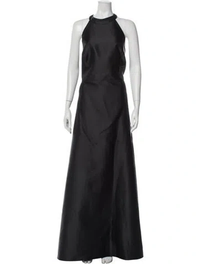 Pre-owned Alfred Sung Halterneck Long Dress In Gray