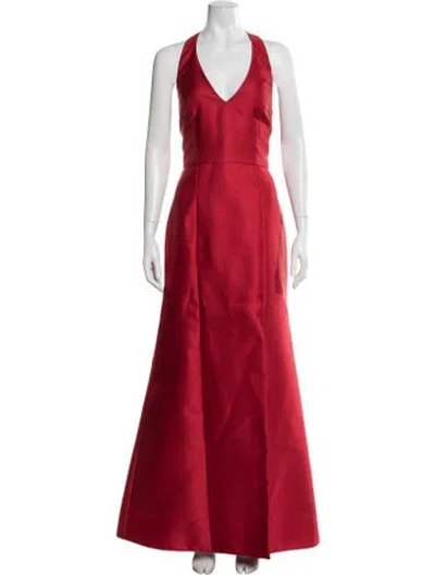 Pre-owned Alfred Sung Halterneck Long Dress In Red
