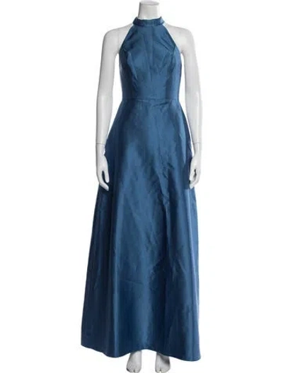 Pre-owned Alfred Sung Halterneck Long Dress W/ Tags In Blue