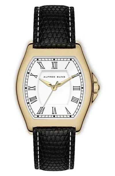 Alfred Sung Heritage Tonneau Leather Strap Watch, 27mm X 45mm In Black