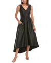 Alfred Sung Sleeveless Pleated Skirt High Low Dress With Pockets In Black