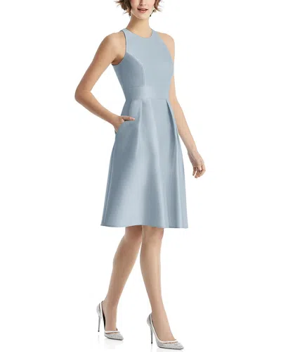 Alfred Sung High-neck Satin Cocktail Dress In Grey