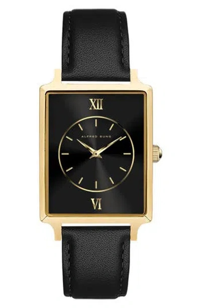 Alfred Sung Horizon Leather Strap Watch, 23mm X 28mm In Black