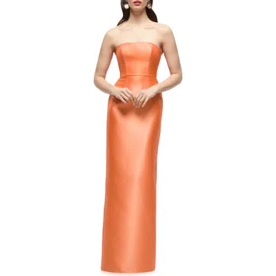 Alfred Sung Jacqueline Strapless Satin Twill Column Gown In Orange