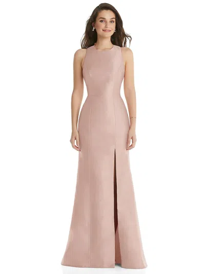 Alfred Sung Jewel Neck Bowed Open-back Trumpet Dress With Front Slit In Multi