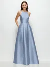 Alfred Sung Jewel Neck Halter Full A-line Satin Maxi Dress