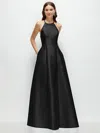 Alfred Sung Jewel Neck Halter Full A-line Satin Maxi Dress