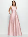 Alfred Sung Jewel Neck Halter Full A-line Satin Maxi Dress