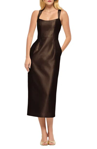 Alfred Sung Jordyn Satin Twill Midi Dress In Brown