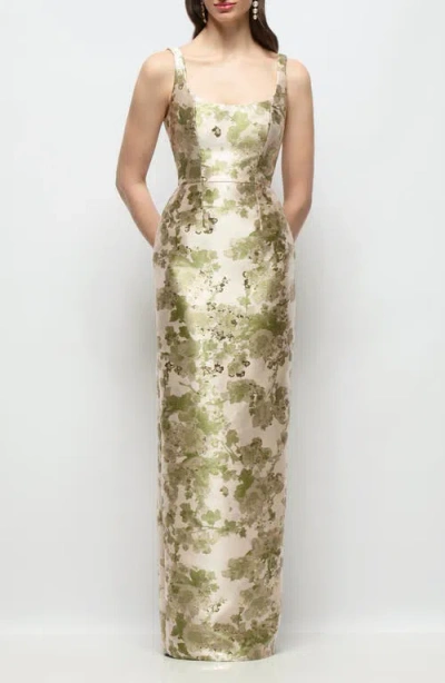 Alfred Sung Julian Abstract Floral Jacquard Gown In Green
