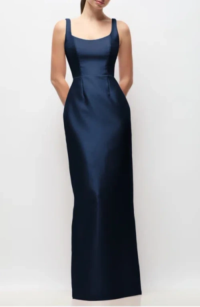 Alfred Sung Julian Satin Twill Gown In Blue