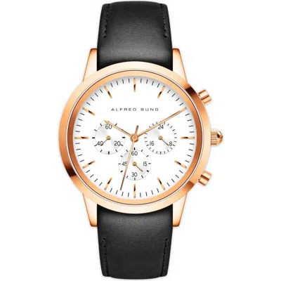 Alfred Sung Leather Strap Chronograph Watch, 42mm In Black Strap White Dial