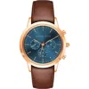 Alfred Sung Leather Strap Chronograph Watch, 42mm In Brown Strap Blue Dial