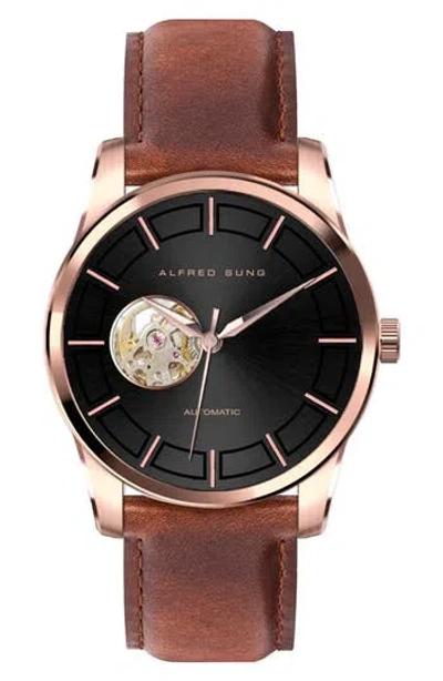 Alfred Sung Leather Strap Watch, 42mm In Brown