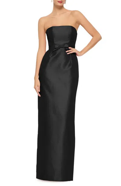 Alfred Sung Libby Strapless Satin Twill Gown In Black