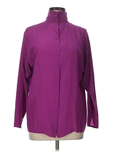 Pre-owned Alfred Sung Long Sleeve Silk Top Purple Mock Neckline Tops