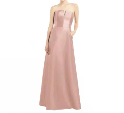Alfred Sung Long Strapless Satin Twill Gown In Toasted Sugar In Pink