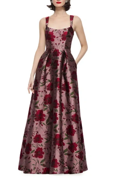 Alfred Sung Lyssa Floral Brocade A-line Gown In Multi