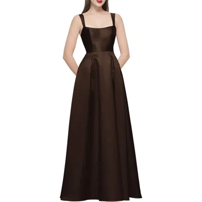 Alfred Sung Lyssa Sleeveless Matte Satin Gown In Brown