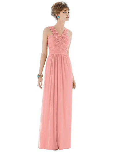 Alfred Sung Maxi Chiffon Sleeveless Halter Dress In Pink