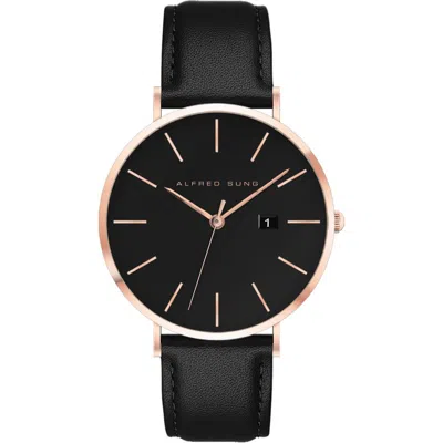 Alfred Sung Metropolitan Leather Strap Watch, 42mm In Black