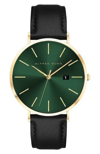 Alfred Sung Metropolitan Leather Strap Watch, 42mm In Green