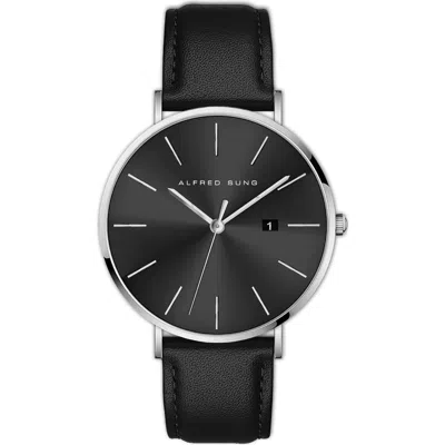Alfred Sung Metropolitan Leather Strap Watch, 42mm In Black