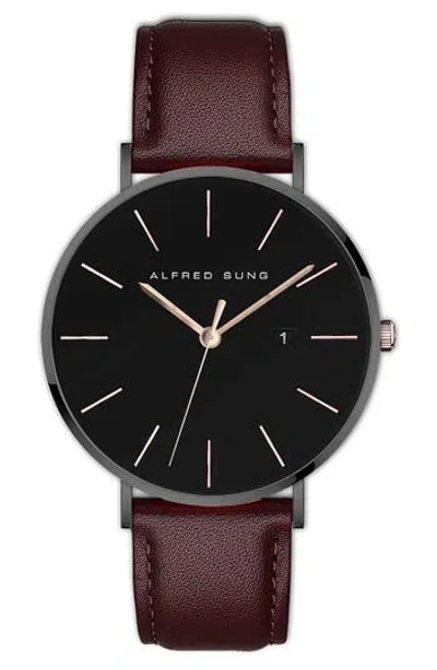 Alfred Sung Metropolitan Leather Strap Watch, 42mm In Burgundy