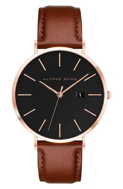 Alfred Sung Metropolitan Leather Strap Watch, 42mm In Brown