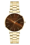 Alfred Sung Metropolitan Quartz Bracelet Watch, 42mm In Gold Bracelet Brown Dial