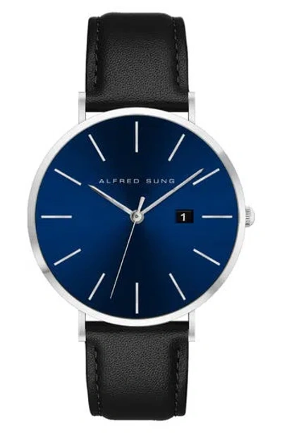 Alfred Sung Metropolitan Slim Leather Strap Watch, 42mm In Blue